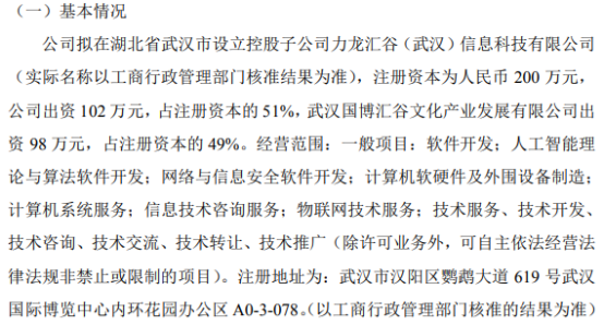 力龙信息投资102万元设立控股子公司力龙汇谷，聚焦人工智能与算法软件开发